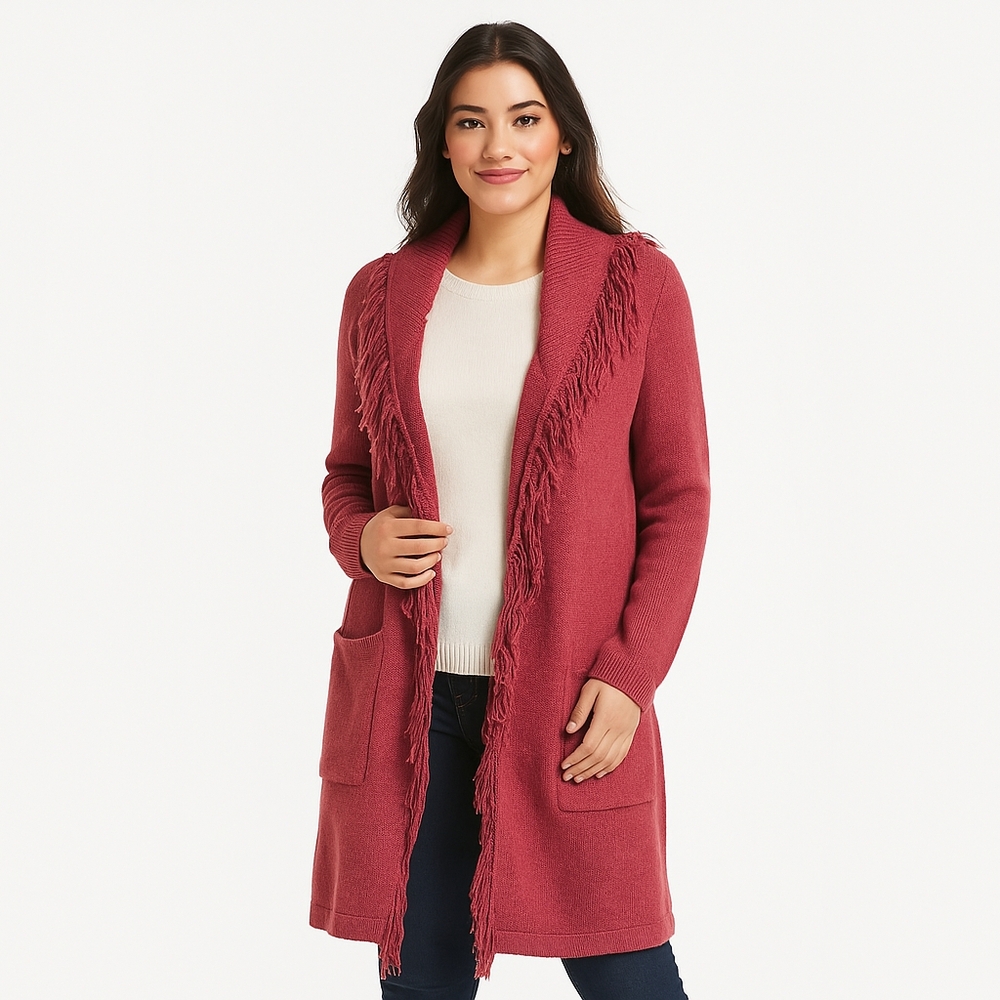 Indigo Thread Co. Women's Fringe Open Cardigan Long Sweater Pockets Cottagecore